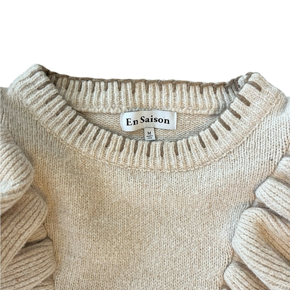 En Saison Rene Ruffle-Trim Sweater Cream Size Medium. - Picture 5 of 9